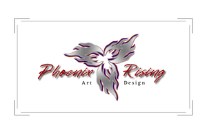 Phoenix Rising Art & Design company logo. Flames of the phoenix rising high